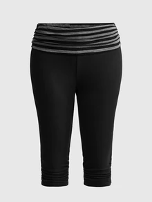 ROMWE Avant Y2K Sicily Vacation Retro Polka Dot Patchwork Ruched Slim Fit Women's Capris - Black - View 1