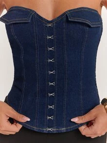 SHEIN BAE Women's Denim Bandeau Sleeveless Asymmetrical Hem Bustier - Blue - View 7