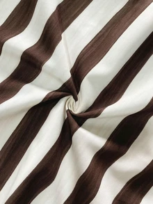 SHEIN 復古咖啡棕條紋翻領寬鬆長袖女款襯衫，垂墜慵懶休閒風，適合度假通勤百搭上衣 - 咖啡棕 - 查看 5
