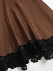 Sweetra Women's Spring/Autumn Chinese Style Lace Patchwork Low Waist Asymmetrical Fishtail Skirt - Brown - View 5