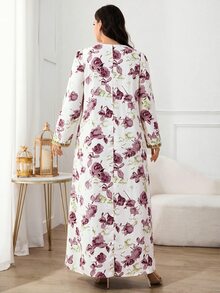 Al Najma Gaun Arab Motif Bunga Penuh untuk Wanita Ukuran Besar - MultiWarna - View 2