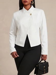 SHEIN SXY Plus Size Women Solid Color Casual Versatile Daily Wear Long Sleeve Jacket - White - View 4