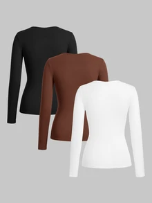 TaskEZ 極簡長袖圓領刷手服上衣 3件組 - 彩色 - 查看 2