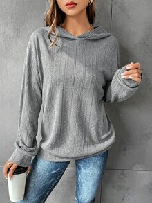 SHEIN LUNE 素色落肩連帽衛衣，秋冬長袖上衣，休閒款 - 淺灰色 - 查看 3