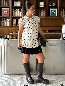 Rivivi Summer New Printed Polka Dot Peter Pan Collar Plus Size Denim Jacket - Multicolor - View 7