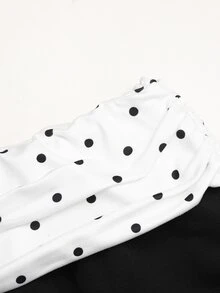 SHEIN 青少年女孩韓式波點印花拼色寬鬆運動長褲 - 黑與白 - 查看 6