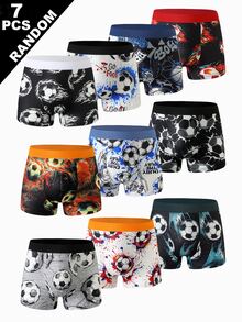 (Random 7pcs) Boys Football Print Cartoon Sports Underwear Boxer Briefs - Multicolor - View 3