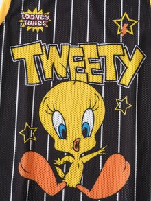 LOONEY TUNES X SHEIN Women's Cartoon Print Striped Colorblock Dress - Black - View 5