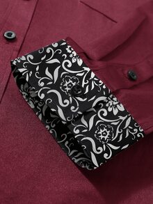 Manfinity Bizformal 男士襯衫精選－工藝系列：時尚拼接商務休閒長袖襯衫 - 酒紅色 - 查看 6