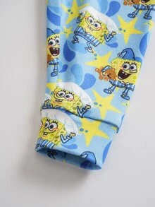 SpongeBob SquarePants | SHEIN Baby Boy Cartoon Print Long Sleeve Top And Leggings Loungewear Set - Blue - View 7