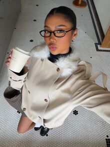 Muchica A Women's Long-Sleeved, Double-Breasted Winter Trench Coat Suitable For The Workplace, Featuring Button Closures And A Faux-Fur Collar. - Khaki - View 5