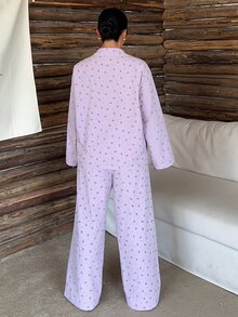 Dazy Plus Ditsy Floral Elegant Long Pants 2pcs Set Loungewear Spring Autumn New Pink Pajama Set - Pink - View 2