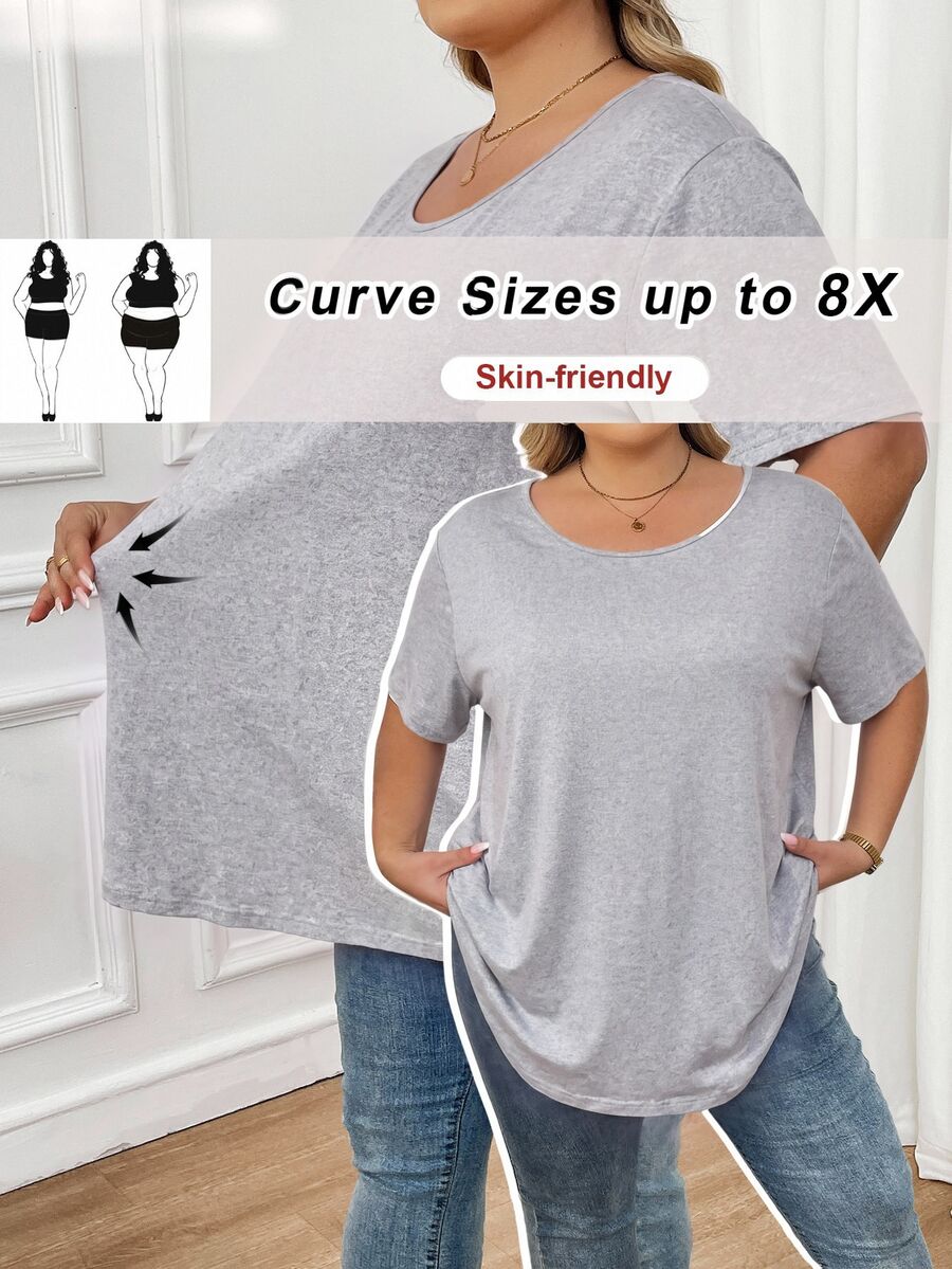 SHEIN CURVE+ 大碼T恤 - 淺灰色 - 查看 1
