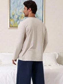 DAZY 秋季多色男士休閒家居服套裝搭配T恤 - 藏蓝色 - 查看 2