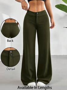 SHEIN Tall CURVE 女款大尺碼休閒極簡寬腿長褲 秋季 - 墨綠色 - 查看 1