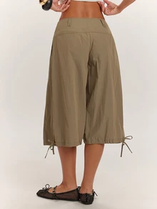 SHEIN BAE Women's Low Waist Loose Zipper Fly Long Pants - Army Green - View 2