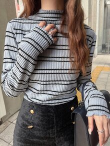 FRIFUL 女款條紋休閒日常長袖T恤 - 藍色 - 查看 1