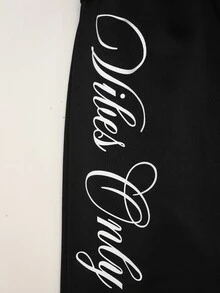 SHEIN 青少年女孩寬鬆直筒黑色字母印花長褲休閒風 - 黑色 - 查看 5