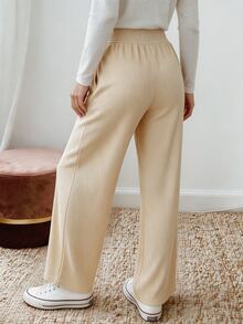Holdful Holdful Women's Shirred Waist Ribbed Casual Long Pants For Home Wear - Apricot - View 2