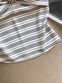 Franclia Women's Striped Twisted Knot Sun Buckle Decor Fashion Bandeau Top - Blue and White - View 5