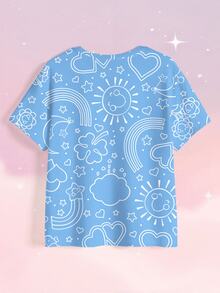 SHEIN X Care Bears Women's Round Neck Short Sleeve Cartoon Print T-Shirt - White - View 8