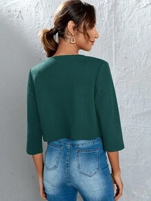 SHEIN LUNE 秋冬款純色開襟西裝外套，休閒風 - 綠色 - 查看 2