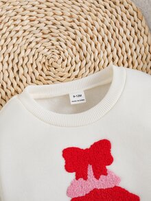 SHEIN 嬰兒紅色聖誕樹與字母刺繡毛巾圖案白色圓領長袖套頭運動衫 - 米色 - 查看 7