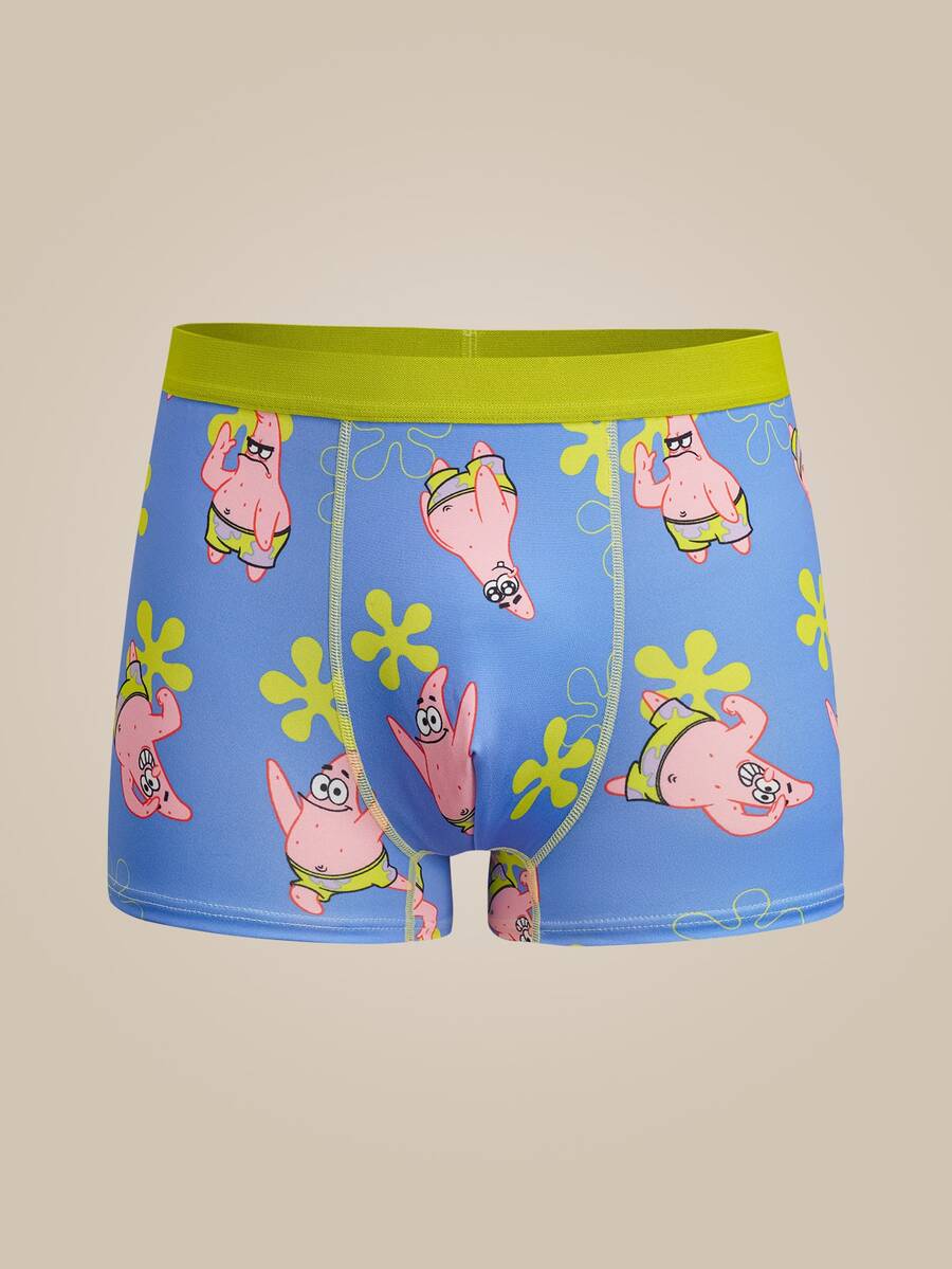 SpongeBob SquarePants | SHEIN Men's Cartoon Print Personalized Square Bottom Briefs - Purple - View 1