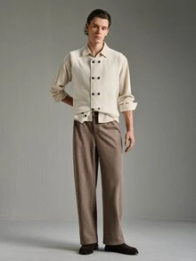 Calmiston Men Double Breasted Sweater Vest Old Money Formal - White - View 4