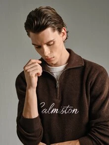 Calmiston 男士字母圖案休閒日常穿著長袖針織衫 - 彩色 - 查看 9