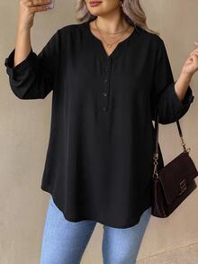 SHEIN CURVE+ Plus Size 22W Women's Early Spring Purple Red 3/4 Sleeve Shirt Fall - Black - View 5