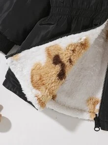 SHEIN Baby Girl Cute Bear Pattern Faux Fur Jacket Reversible - Multicolor - View 4