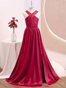 Tween Girls' Elegant Minimalist Fashion One-Shoulder Sleeveless One-Side Asymmetrical Shoulder - Burgundy - View 6