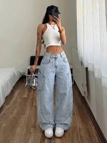 Rivivi Petite Women's Casual Daily Travel Denim Jeans With Pockets And Buttons - Blue - View 4