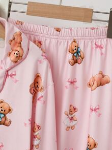 Tween Girls Single-Breasted Pattern Print Loungewear - Pink - View 3
