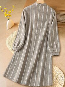 Rusticease Women's Long Sleeve Striped Short Dress - Khaki - View 2