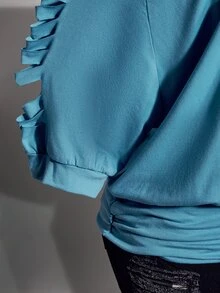 SHEIN ICON 女款大尺碼字母與骷髏圖案印花休閒日常穿搭T恤 - 藍色 - 查看 8