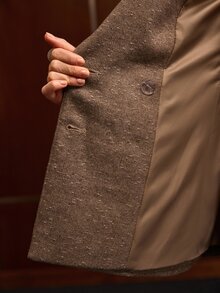 MOTF PREMIUM WOMEN'S AUTUMN/WINTER WOOL BLEND DOUBLE-BREASTED BLAZER WITH JEWELED EMBROIDERY DECORATION - Khaki - View 10