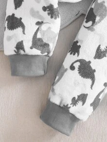 小男孩睡衣2件套 恐龍刺繡保暖柔軟親膚抓絨長袖褲家居服套裝 - 灰色 - 查看 6
