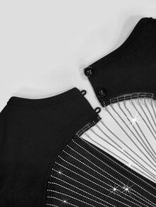 SHEIN Glamour Women's Black One-Piece Jumpsuit, Open Back Copper Chain Fringe, Fashionable & Minimalist - Black - View 4