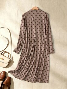 Rusticease Women's Polka Dot Casual Party Mid-Length Dress - Brown - View 2