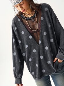 Bohemela 休閒純色針織圓領長袖寬鬆水洗女款衛衣 - 黑色 - 查看 8