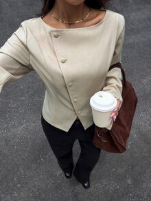 Siren Gaze Women's Fashion Beige Short Asymmetrical Jacket Suitable For Work Or Date (Autumn/Winter) - Apricot - View 5