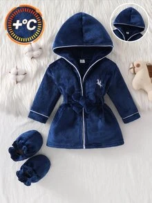 Newborn Baby Pajamas & Shoe Covers Set, Letter Pattern Design Loved And Pursued By Kids, Made Of Comfortable Soft Skin-Friendly Fabric Suitable For Children's Home Wear - Navy Blue - View 5