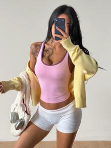 Coolane Women's Colorblock U-Neck Fashion Sports Tank Top - Pink - View 6