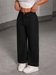 SHEIN PETITE Women's Autumn/Winter Daily Commute Comfortable Thermal Lined Jeans - Black - View 3