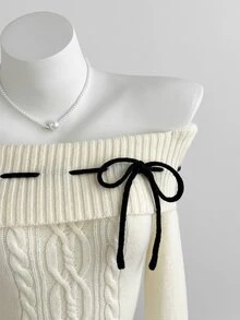 Elamini Women's Autumn/Winter Sexy Sweet Party Dress Off-Shoulder Sweater Dress For Photo Shoots - Apricot - View 6