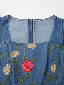 GlowEve Women's Floral Embroidered Pattern Casual Daily Summer Denim Jumpsuit - Blue - View 4