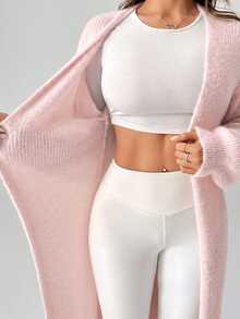 SHEIN PETITE 女款秋冬外出保暖針織開襟衫 - 淺粉色 - 查看 5