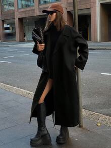 DAZY Women's Long Overcoat, Classic Fashion, Suitable For Dating, Vacation, Party, Daily Outings, Gatherings, Outdoor Activities, Commuting, Street Style - Black - View 1